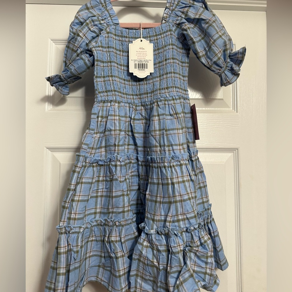 Ivy City Co mini Madeline Light Blue Plaid Smocked Mini Dress